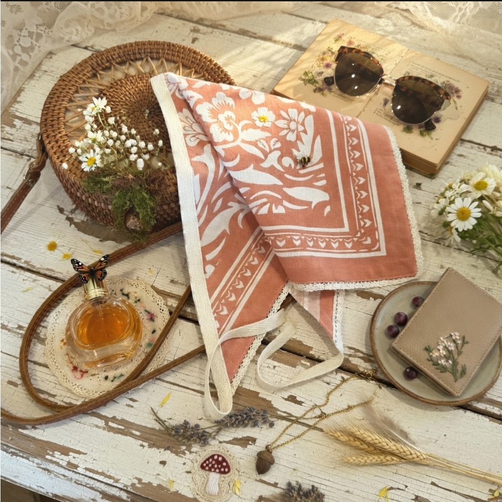 Handmade Triangle Bandana Hair Scarf Peach